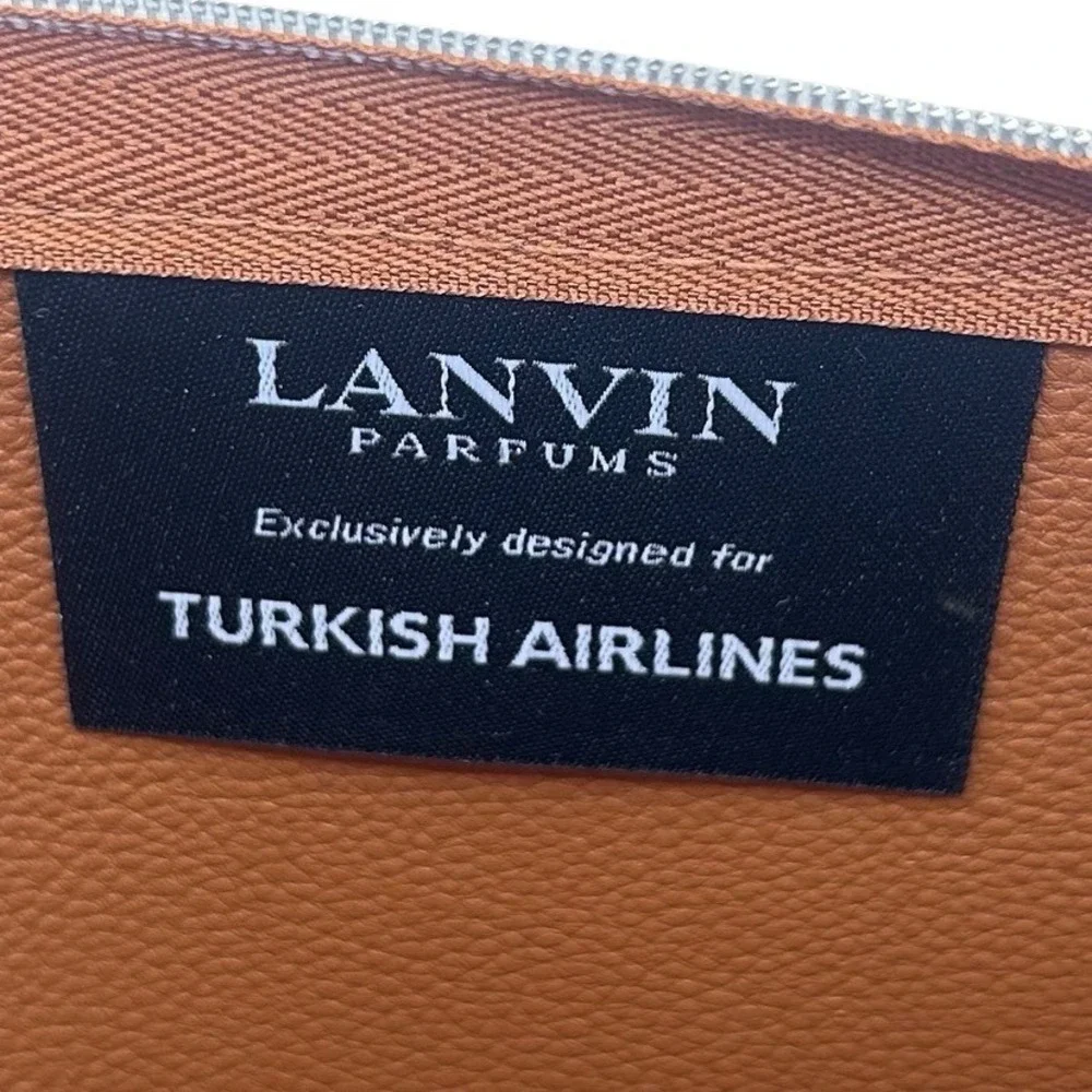 Lanvin Parfums Turkish Airlines Brown White Zip Pouch Amenity Kit Travel Case